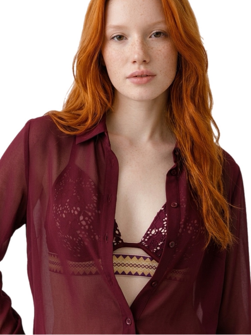 Shade & Shore | Burgundy Lace Padded Underwire Racerback Top Gold Wine